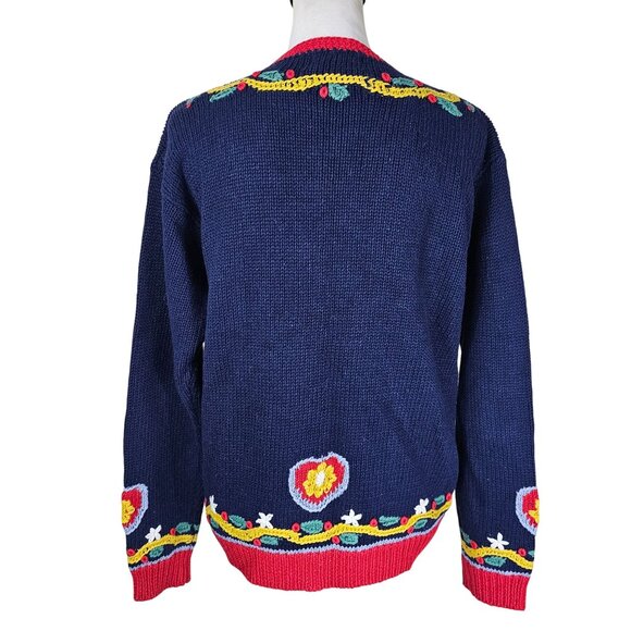 VTG 80s Orvis Embroidered Cardigan M Gold Button Christmas Holiday Festive Party - Picture 4 of 7